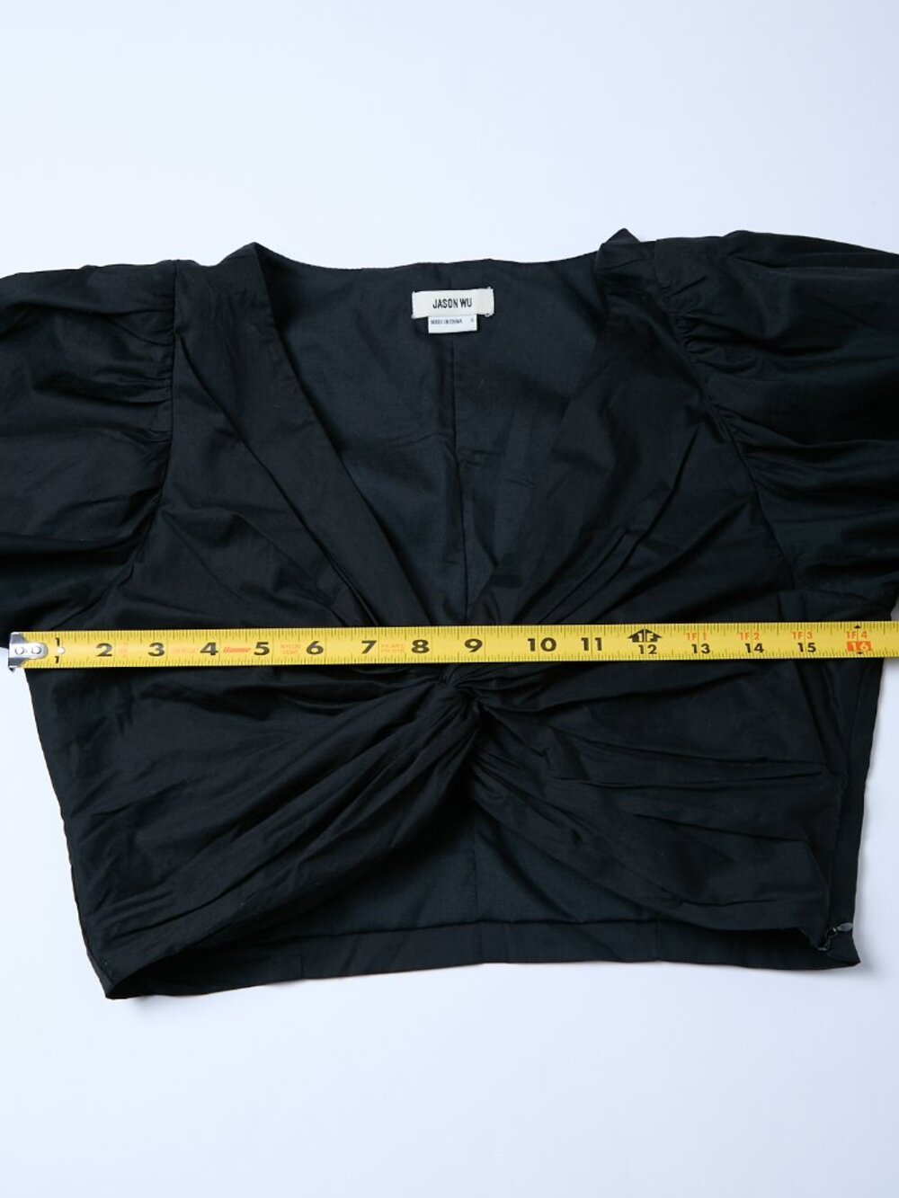 Jason Wu Twist Front V-Neck Puff Sleeves Crop Top Black Small - Picture 8 of 8